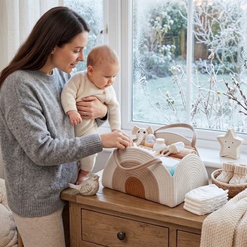 True Haven | Woven Baby Diaper Caddy – Everyday Nursery Helper, Space-Saving Design