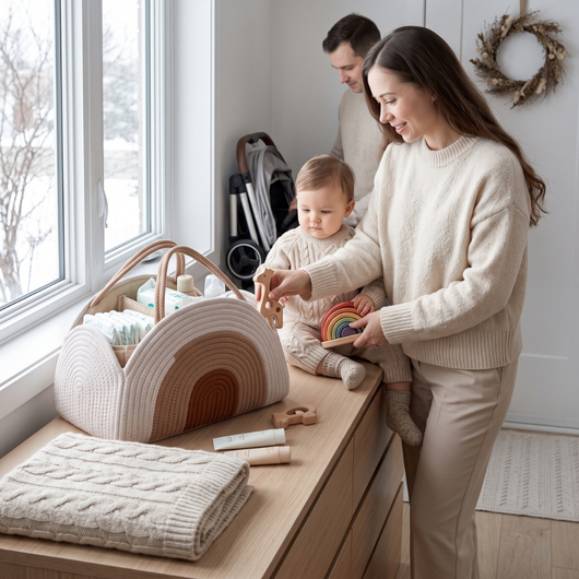 True Haven | Woven Baby Diaper Caddy – Everyday Nursery Helper, Space-Saving Design