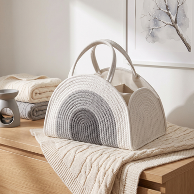 True Haven | Woven Baby Diaper Caddy – Everyday Nursery Helper, Space-Saving Design