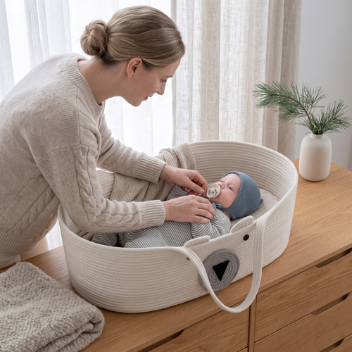 True Haven | Woven Moses Basket – Plush Comfort for Better Sleep, Hypoallergenic Materials