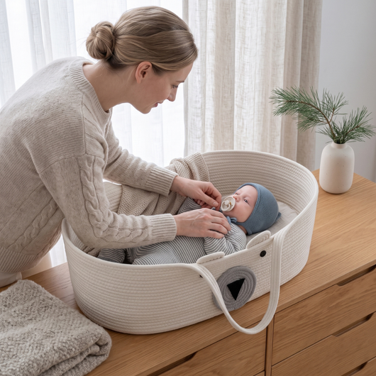 True Haven | Woven Moses Basket – Plush Comfort for Better Sleep, Hypoallergenic Materials