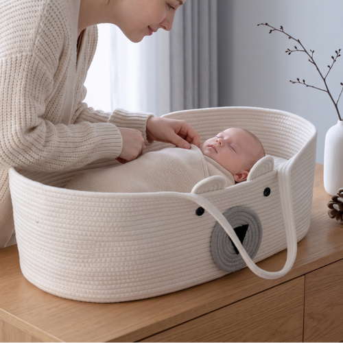 True Haven | Woven Moses Basket – Plush Comfort for Better Sleep, Hypoallergenic Materials