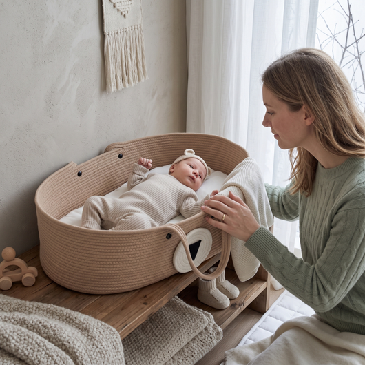 True Haven | Woven Moses Basket – Plush Comfort for Better Sleep, Hypoallergenic Materials