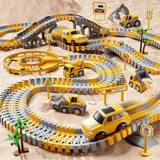 True Haven | 236-Piece Construction Track Set with Vehicles – Snap-Fit Easy Assembly, Encourages Creative Play