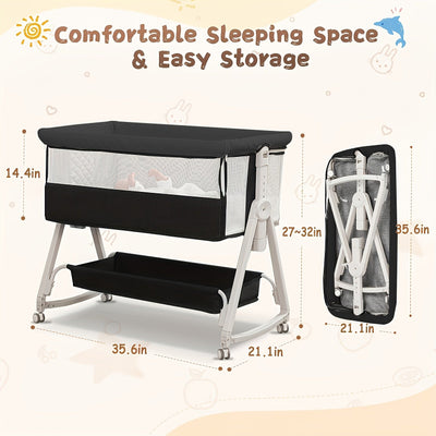 True Haven | 3-in-1 Adjustable Bedside Bassinet – Breathable Design, Includes Mosquito Net