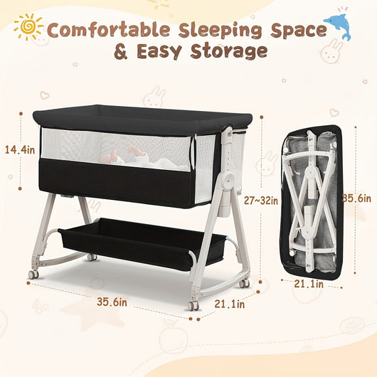 True Haven | 3-in-1 Adjustable Bedside Bassinet – Breathable Design, Includes Mosquito Net