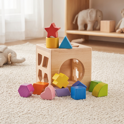 True Haven | Cubby Wooden Shape Sorter – Screen-Free Developmental Toy, Safe for Little Hands