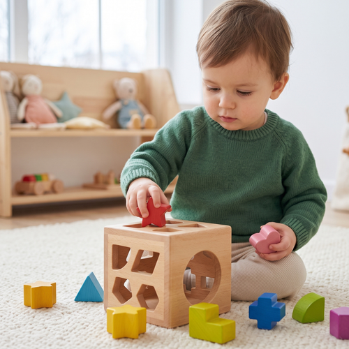 True Haven | Cubby Wooden Shape Sorter – Screen-Free Developmental Toy, Safe for Little Hands