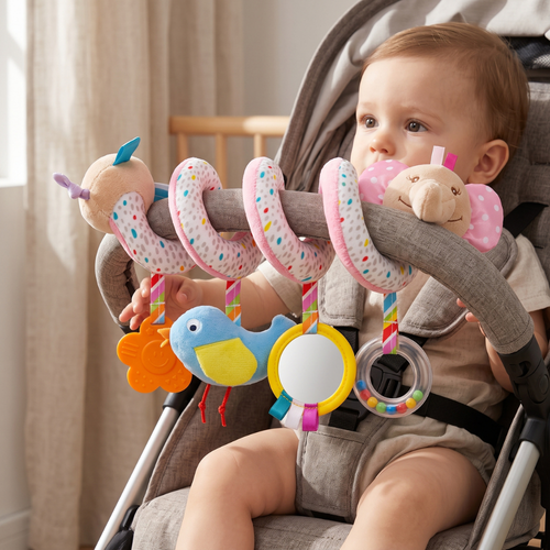 True Haven | Safari Baby Pram Toy – Interactive Toy for Toddlers, Supports Motor Skills
