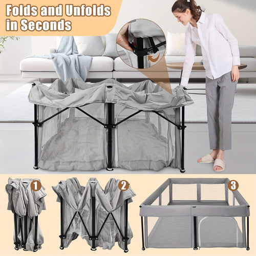 True Haven | Foldable Baby Playpen – Extra-Large Soft Mesh Design, Easy Access Door