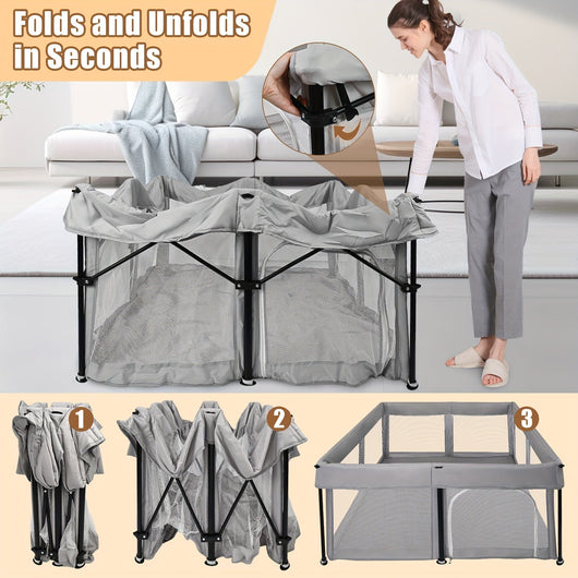 True Haven | Foldable Baby Playpen – Extra-Large Soft Mesh Design, Easy Access Door