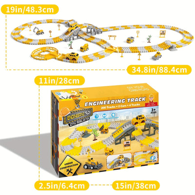 True Haven | 236-Piece Construction Track Set with Vehicles – Snap-Fit Easy Assembly, Encourages Creative Play
