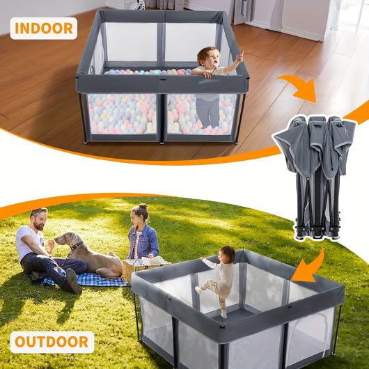 True Haven | Foldable Baby Playpen – Extra-Large Soft Mesh Design, Easy Access Door