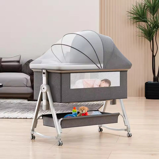 True Haven | 3-in-1 Adjustable Baby Crib & Rocking Bassinet – 5-Level Height Adjustment, Includes Mosquito Net