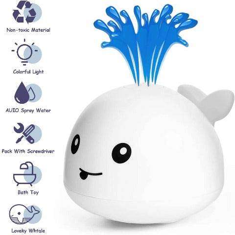 True Haven | Light-Up Whale Bath Toy – Rechargeable Water Spray Fountain, No Batteries Needed