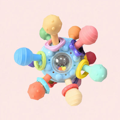 True Haven | Montessori Sensory Teether Rattle – Silicone Teething Balls & Spinning Toy, 0-12 Months