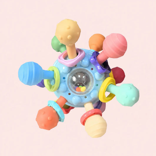 True Haven | Montessori Sensory Teether Rattle – Silicone Teething Balls & Spinning Toy, 0-12 Months