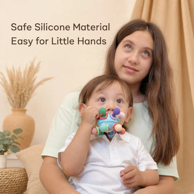 True Haven | Montessori Sensory Teether Rattle – Silicone Teething Balls & Spinning Toy, 0-12 Months