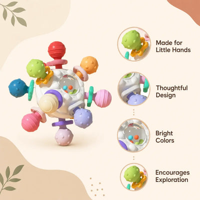 True Haven | Montessori Sensory Teether Rattle – Silicone Teething Balls & Spinning Toy, 0-12 Months
