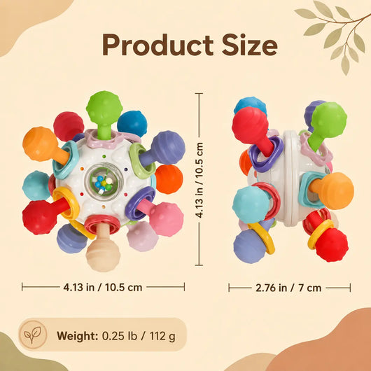 True Haven | Montessori Sensory Teether Rattle – Silicone Teething Balls & Spinning Toy, 0-12 Months
