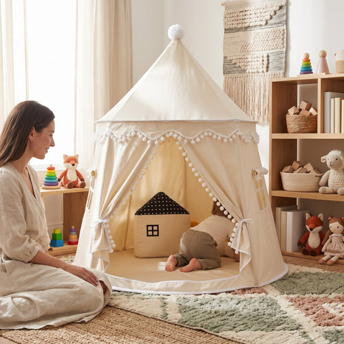 True Haven | Canvas Play Teepee – Screen-Free Developmental Toy, Safe for Little Hands