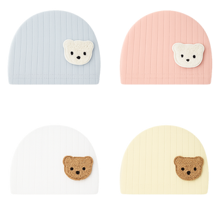 True Haven | Newborn Baby Beanie Hat – Soft Cotton Bear Design Cap for Infants, 4 Colors