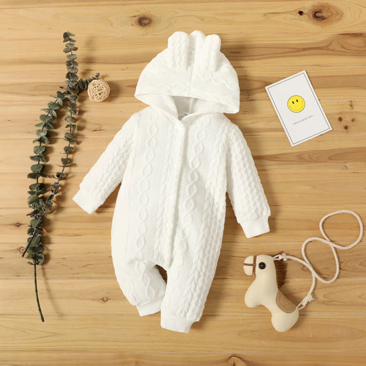 True Haven | Baby Girl Hooded Long Sleeve Romper – Soft Breathable Cotton, Sweet Hooded Design