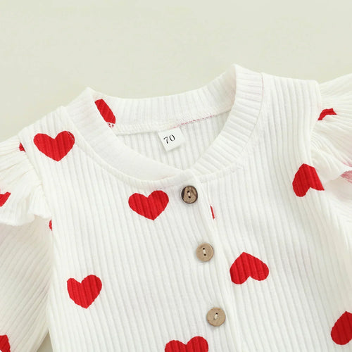 True Haven | Baby Girl Romper & Headband Set – Soft Cotton Comfort, Adorable Heart Print Design