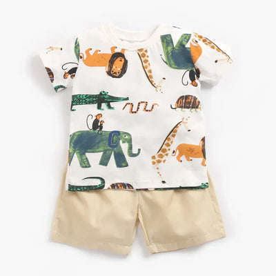 True Haven | Boys Cartoon Print Top & Shorts Set – Soft Breathable Cotton, Comfortable Everyday Wear