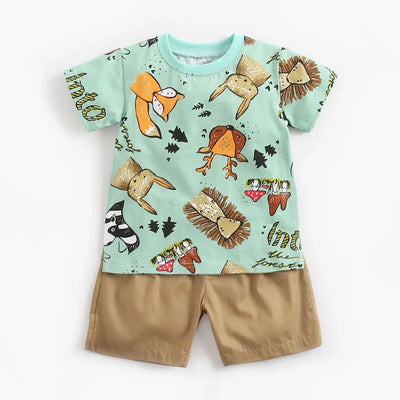 True Haven | Boys Cartoon Print Top & Shorts Set – Soft Breathable Cotton, Comfortable Everyday Wear