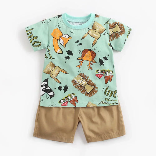 True Haven | Boys Cartoon Print Top & Shorts Set – Soft Breathable Cotton, Comfortable Everyday Wear
