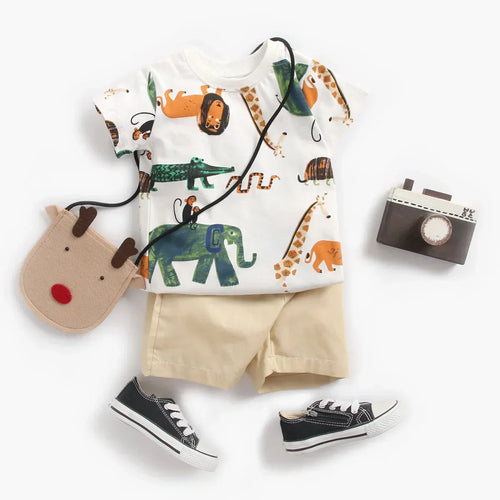 True Haven | Boys Cartoon Print Top & Shorts Set – Soft Breathable Cotton, Comfortable Everyday Wear