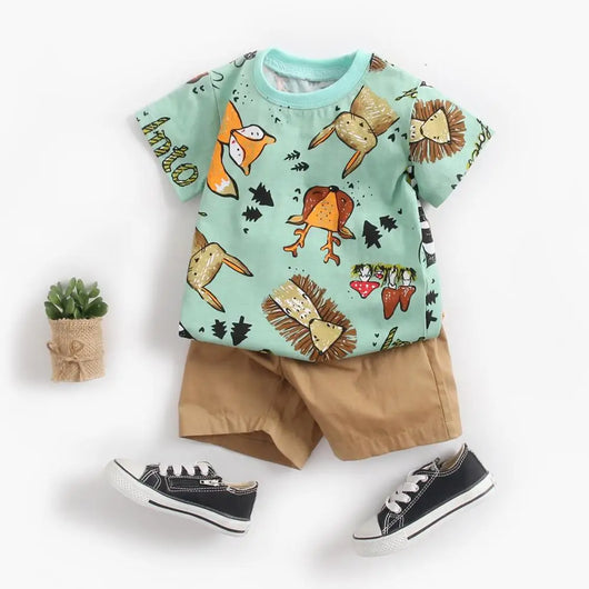 True Haven | Boys Cartoon Print Top & Shorts Set – Soft Breathable Cotton, Comfortable Everyday Wear