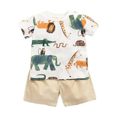 True Haven | Boys Cartoon Print Top & Shorts Set – Soft Breathable Cotton, Comfortable Everyday Wear