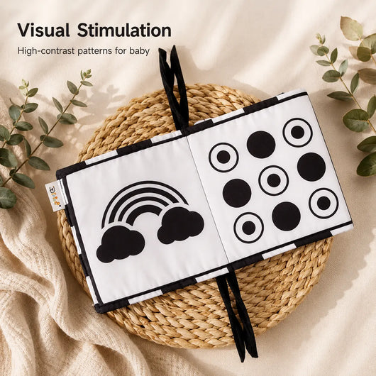 True Haven | High-Contrast Baby Book – Black & White Cloth Crinkle Book for Newborn Visual Development