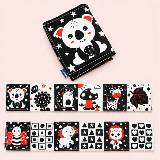 True Haven | High-Contrast Baby Book – Black & White Cloth Crinkle Book for Newborn Visual Development