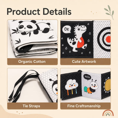 True Haven | High-Contrast Baby Book – Black & White Cloth Crinkle Book for Newborn Visual Development