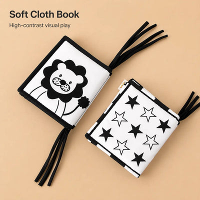 True Haven | High-Contrast Baby Book – Black & White Cloth Crinkle Book for Newborn Visual Development