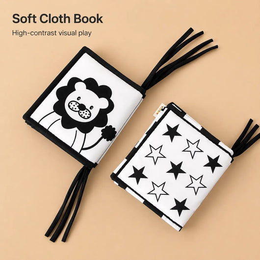 True Haven | High-Contrast Baby Book – Black & White Cloth Crinkle Book for Newborn Visual Development