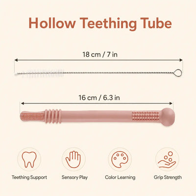 True Haven | Silicone Chew Tube Teether – Food-Grade Sensory Teething Toy Set, Dishwasher Safe