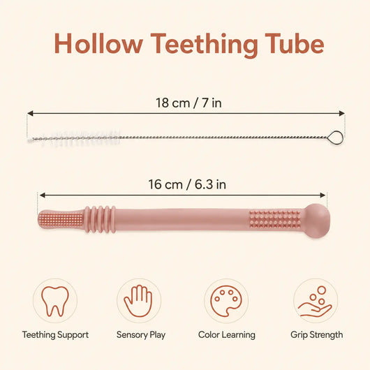 True Haven | Silicone Chew Tube Teether – Food-Grade Sensory Teething Toy Set, Dishwasher Safe