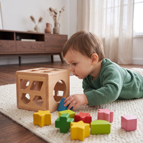 True Haven | Cubby Wooden Shape Sorter – Screen-Free Developmental Toy, Safe for Little Hands