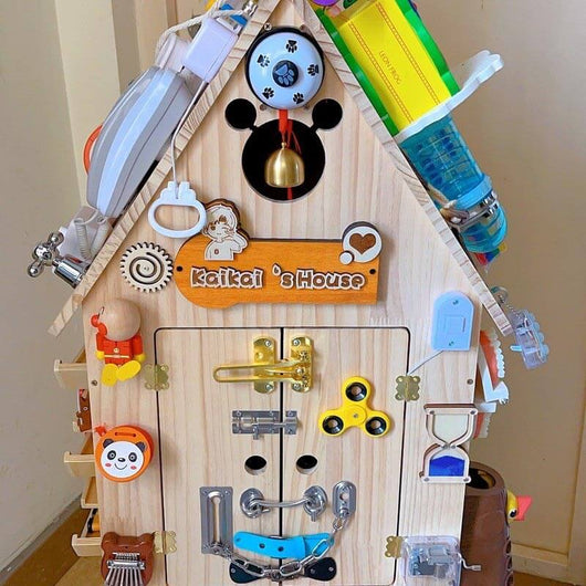True Haven | Montessori Wooden Busy House Activity Center – Multi-Sensory Skill Building, Solid Wood Construction