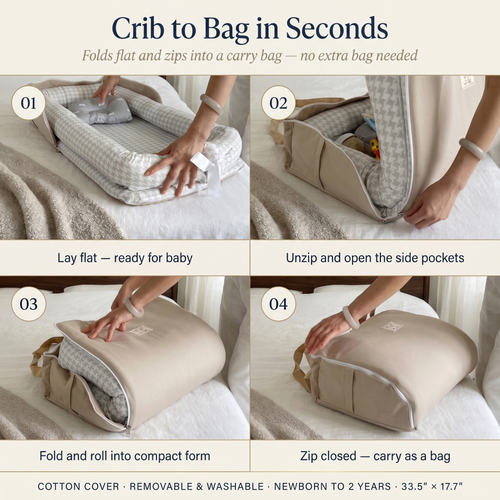 True Haven | Portable Safety Newborn Sleeping Crib – Cozy Support for Naptime & Bedtime, Machine Washable
