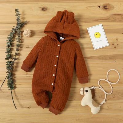 True Haven | Baby Girl Hooded Long Sleeve Romper – Soft Breathable Cotton, Sweet Hooded Design
