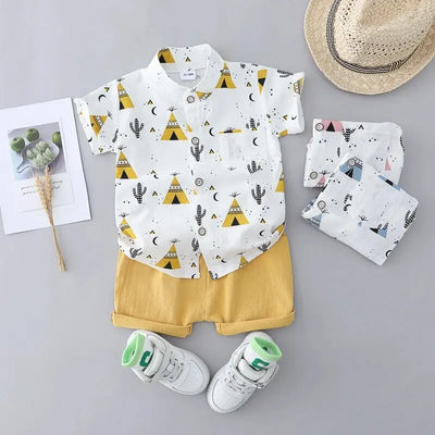 True Haven | Children's Cotton Shirt & Shorts Set – 100% Breathable Cotton, Fun Triangle Print