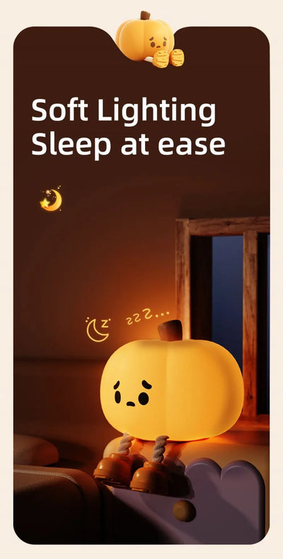 True Haven | Pumpkin-Shaped LED Night Light – Touch-Control Brightness Levels, Rechargeable & Portable