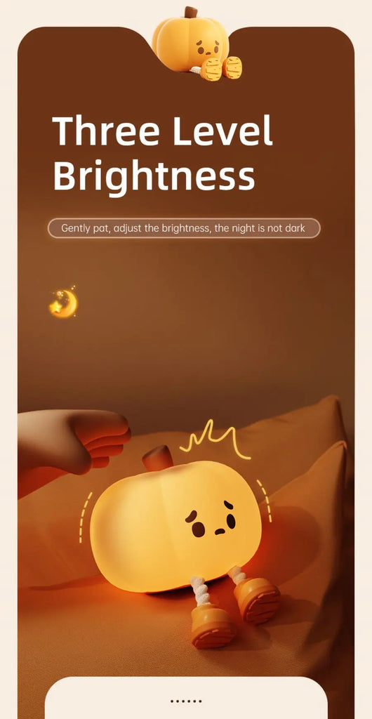 True Haven | Pumpkin-Shaped LED Night Light – Touch-Control Brightness Levels, Rechargeable & Portable