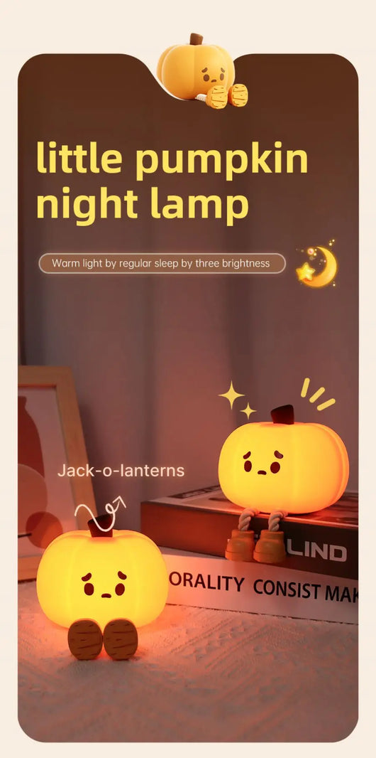 True Haven | Pumpkin-Shaped LED Night Light – Touch-Control Brightness Levels, Rechargeable & Portable