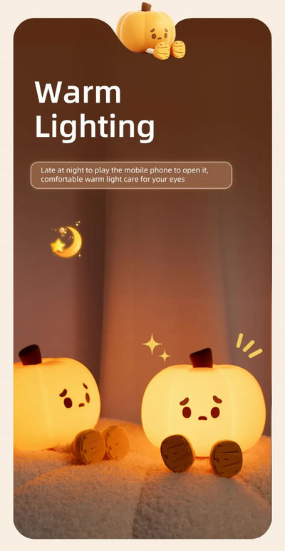 True Haven | Pumpkin-Shaped LED Night Light – Touch-Control Brightness Levels, Rechargeable & Portable